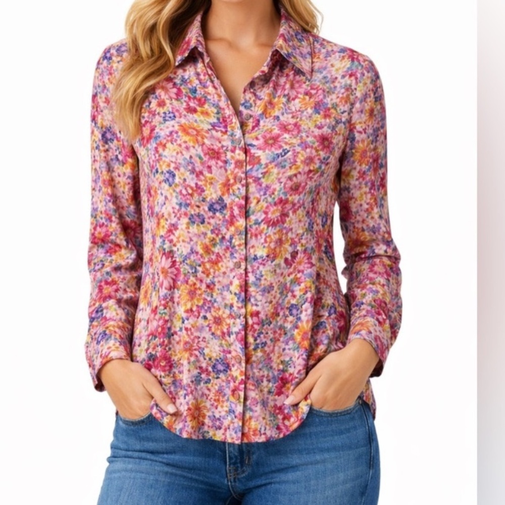 H&M Floral Button Down Blouse‎ Women’s XS Long Sleeve Collared Shirt